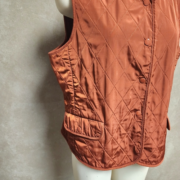Talbots Flannel Lined Quilted Orange Vest Size Large - Picture 5 of 12